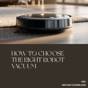 Black circular robot vacuum on a wooden floor, glossy surface and modern home setting, featured alongside Verra Luxe Home’s How to Choose the Right Robot Vacuum guide and digital download.