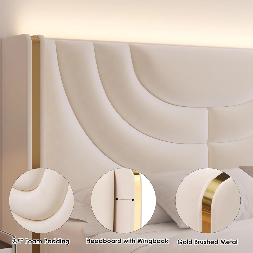 LED Bed Frame with Storage Drawers and Solid Wood Support - Image 3