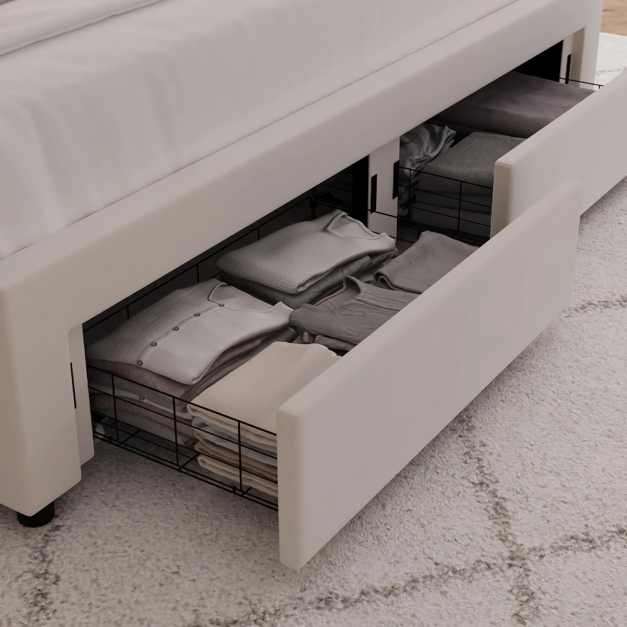 LED Bed Frame with Storage Drawers and Solid Wood Support - Image 6