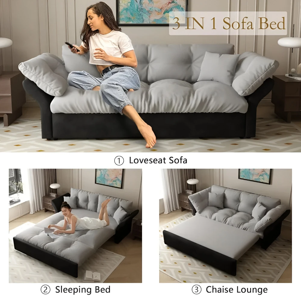74.8” Velvet Queen Sleeper Sofa Bed with Pull-Out & Storage – Convertible Futon Couch - Image 3