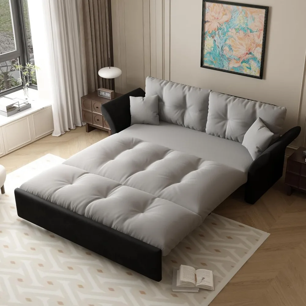 74.8” Velvet Queen Sleeper Sofa Bed with Pull-Out & Storage – Convertible Futon Couch