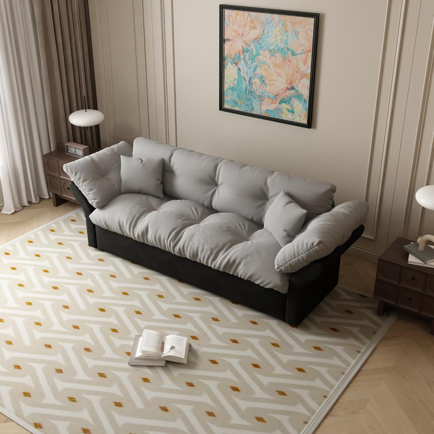74.8” Velvet Queen Sleeper Sofa Bed with Pull-Out & Storage – Convertible Futon Couch - Image 5