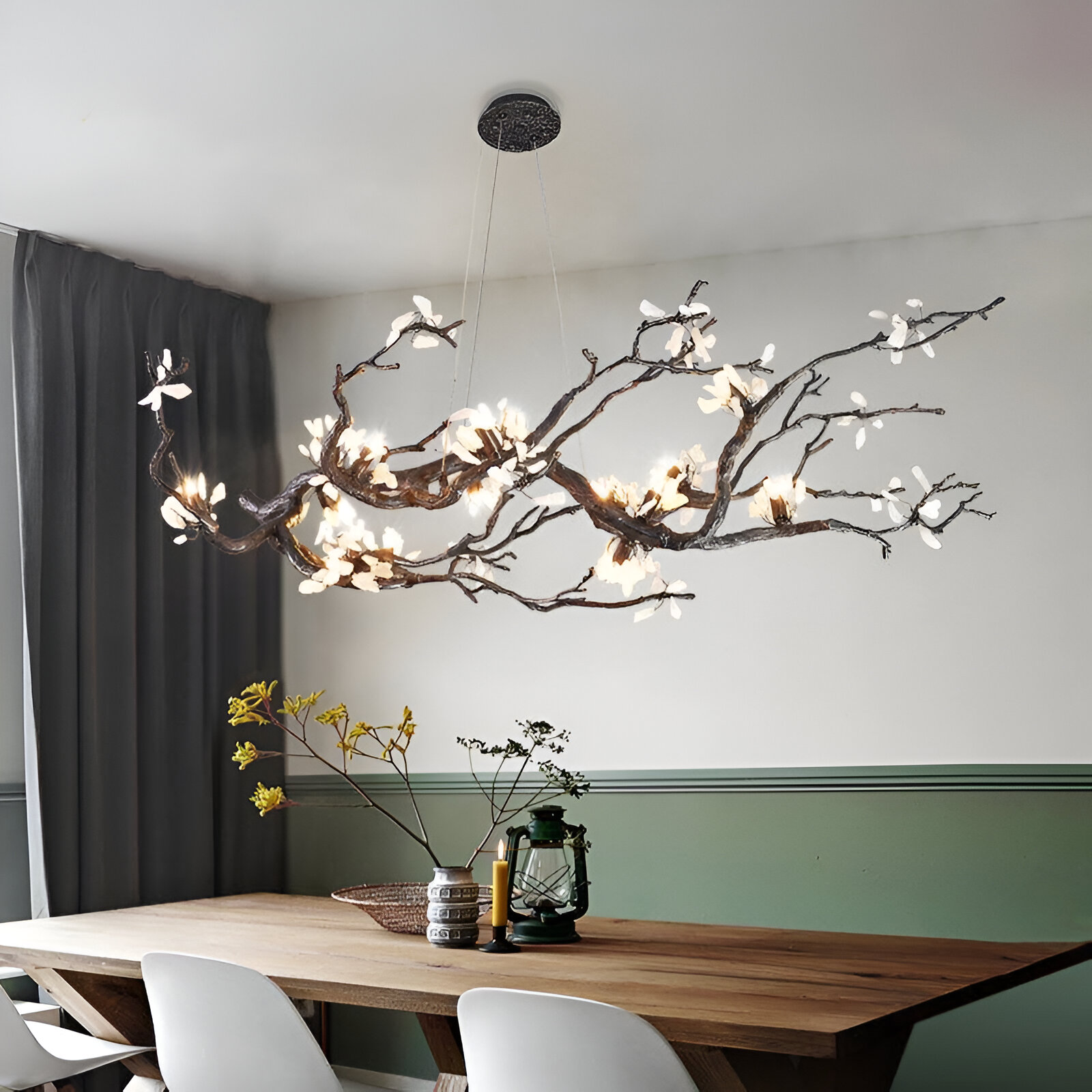 Handmade Copper Branch Chandelier with Stone Accents - Image 3