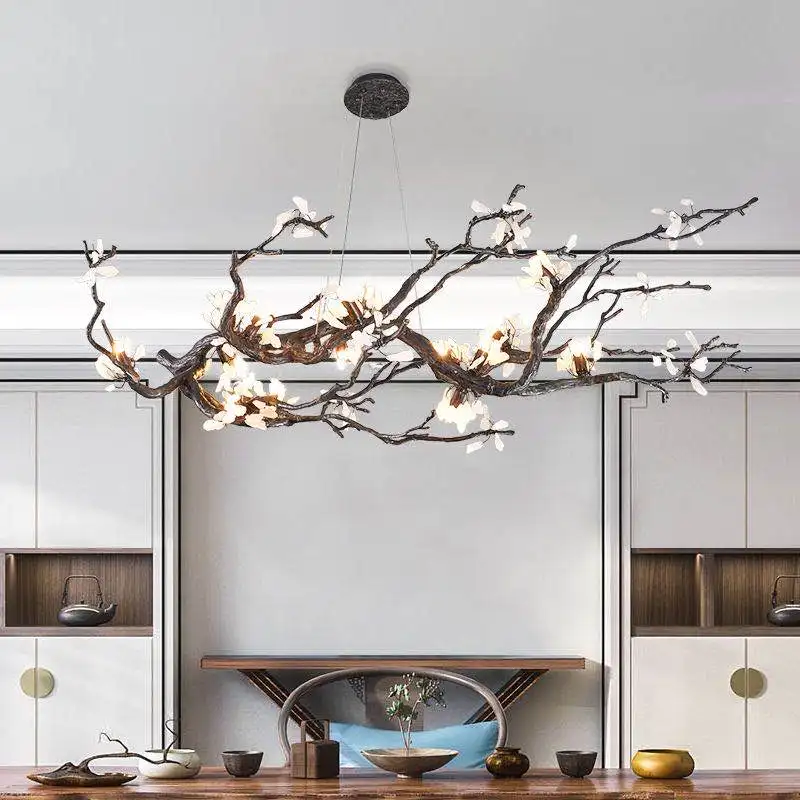 Handmade Copper Branch Chandelier with Stone Accents