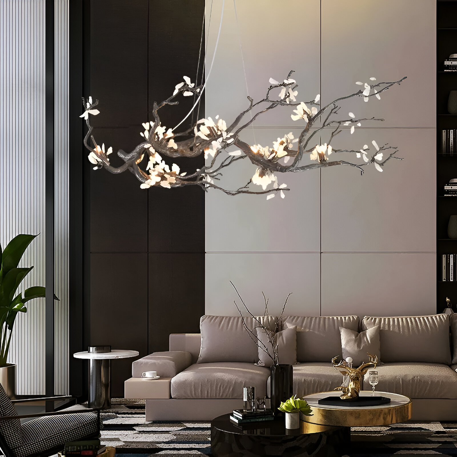 Handmade Copper Branch Chandelier with Stone Accents - Image 4