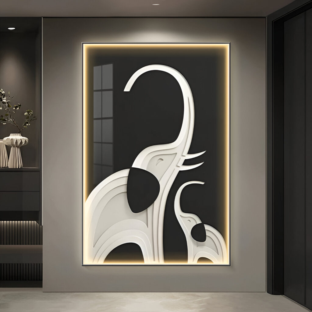 Modern LED Elephant Wall Art – Luminous Abstract Canvas Painting