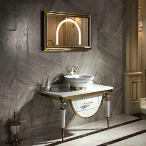 Elegant Quartz-Top Solid Wood Bathroom Vanity with Sink and Mirror Light