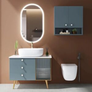 Elegant Solid Wood Bathroom Vanity Set with Basin and Mirror Light