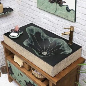 Modern Lotus Leaf Rectangular Resin Washbasin – Elegant Above Counter Bathroom Sink
