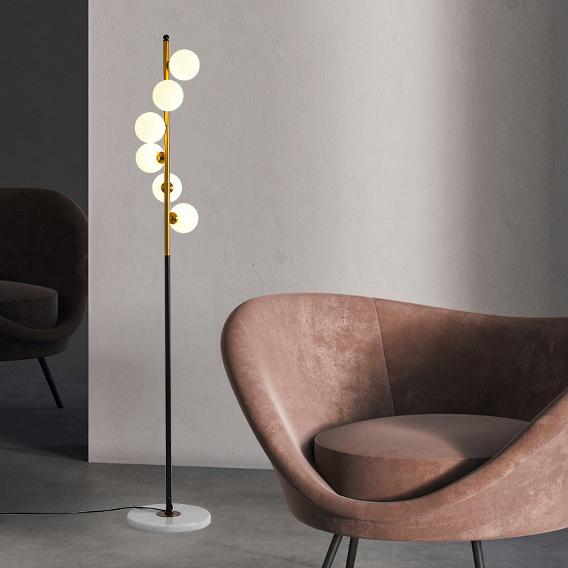 Modern Two-Color Glass Ball LED Floor Lamp with Marble Base for Home Decor