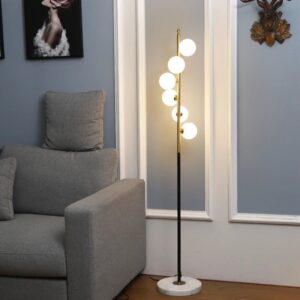 Modern Two-Color Glass Ball LED Floor Lamp with Marble Base for Home Decor