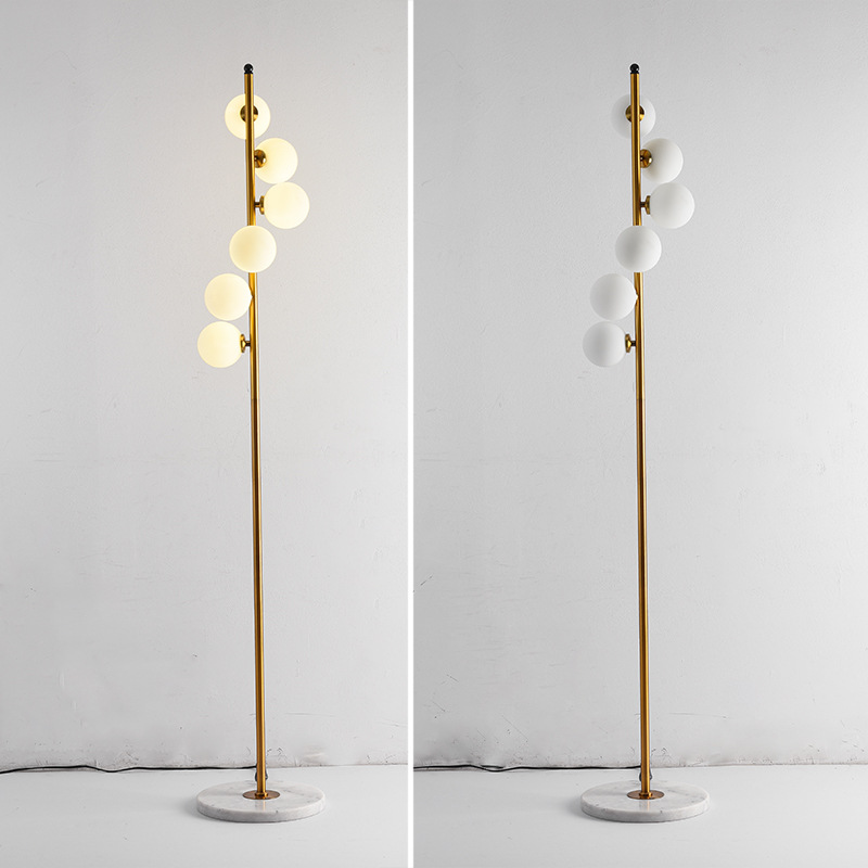 Modern Two-Color Glass Ball LED Floor Lamp with Marble Base for Home Decor