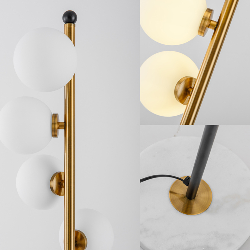 Modern Two-Color Glass Ball LED Floor Lamp with Marble Base for Home Decor