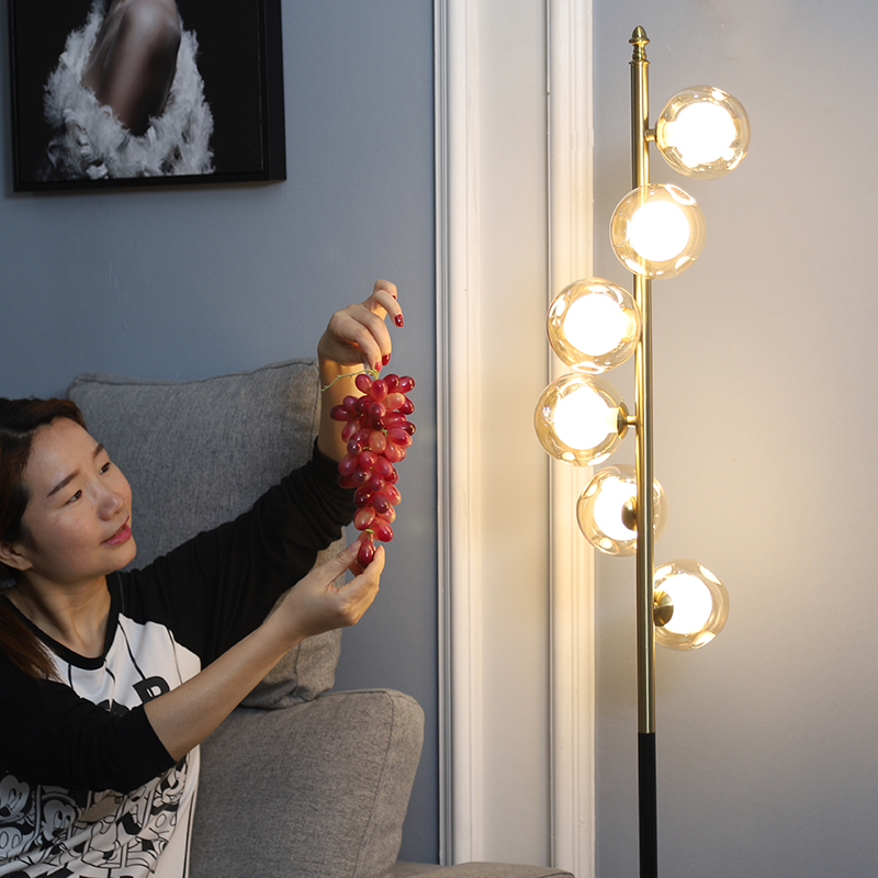 Modern Two-Color Glass Ball LED Floor Lamp with Marble Base for Home Decor