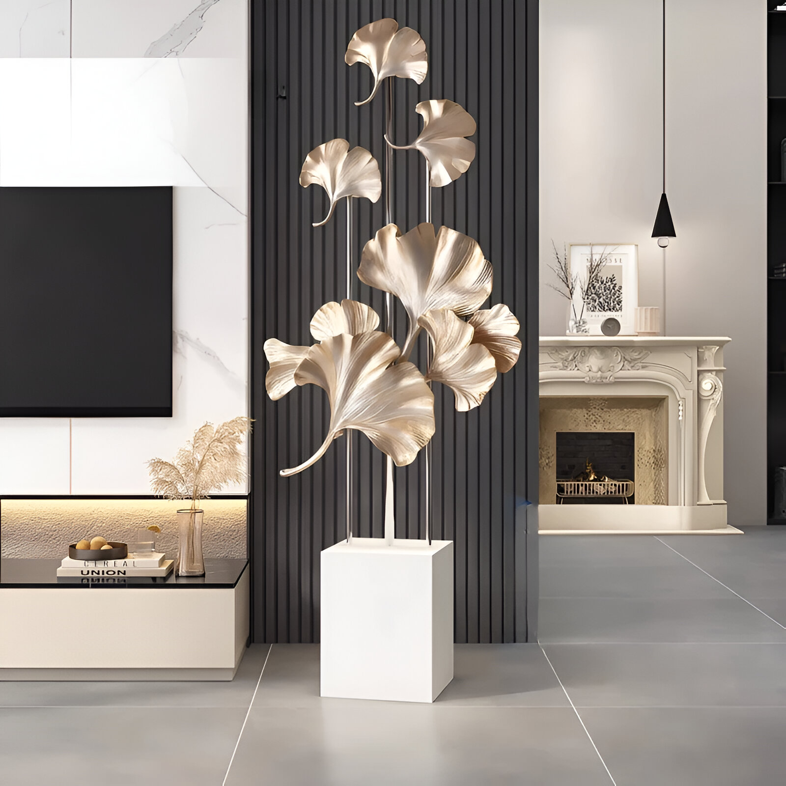 Elegant Ginkgo Leaf Resin Floor Sculpture – Modern Home Decor Accent