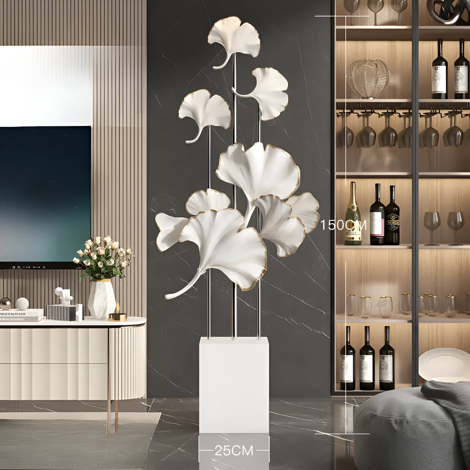 Elegant Ginkgo Leaf Resin Floor Sculpture – Modern Home Decor Accent