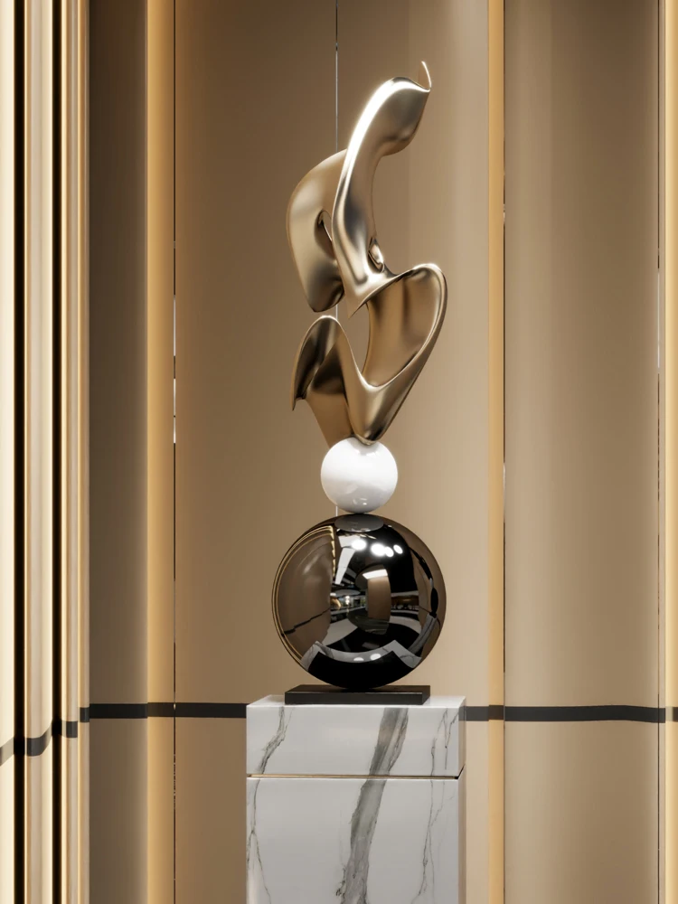 Modern Geometric Electroplated Art Sculpture – Luxury Floor Decoration Figurine