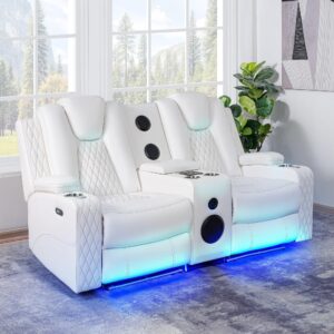 Modern Recliner Home Theater Sofa with Wireless Charging, USB, LED & Speakers