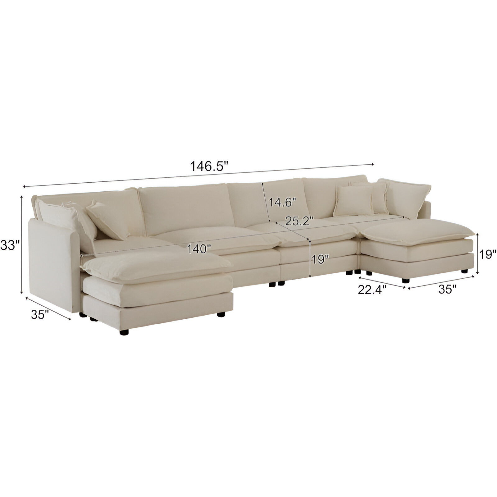 146” Oversized U-Shaped Modular Sectional Sofa – Ultra-Comfortable Deep Seating Couch - Image 6