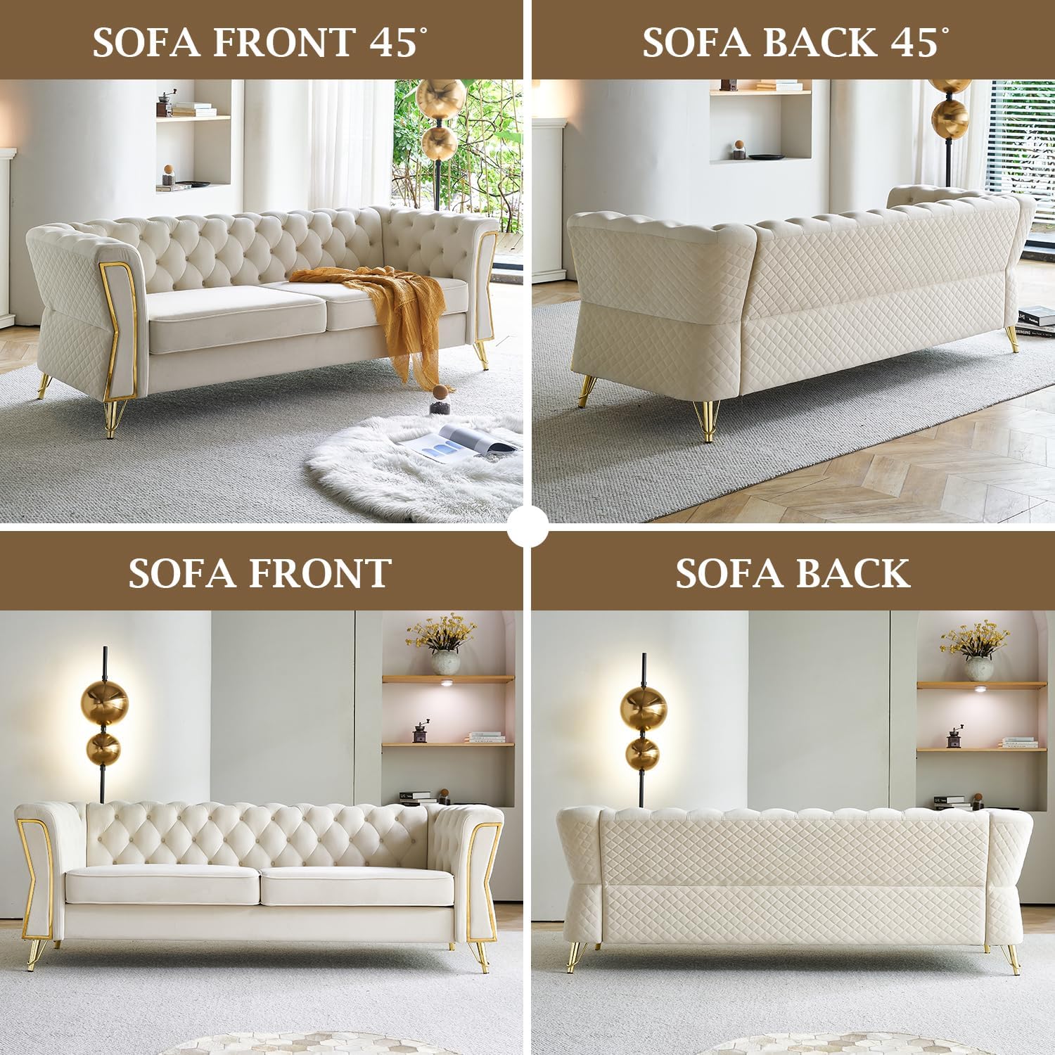 Modern 87" Velvet 3-Seater Sofa Couch with Deep Seats for Living Room or Apartment - Image 6