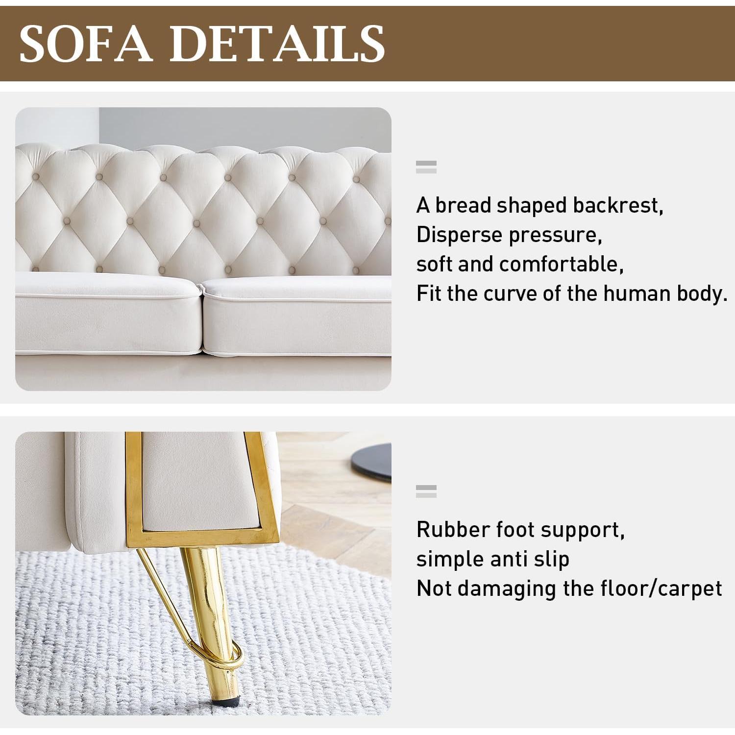 Modern 87" Velvet 3-Seater Sofa Couch with Deep Seats for Living Room or Apartment - Image 3