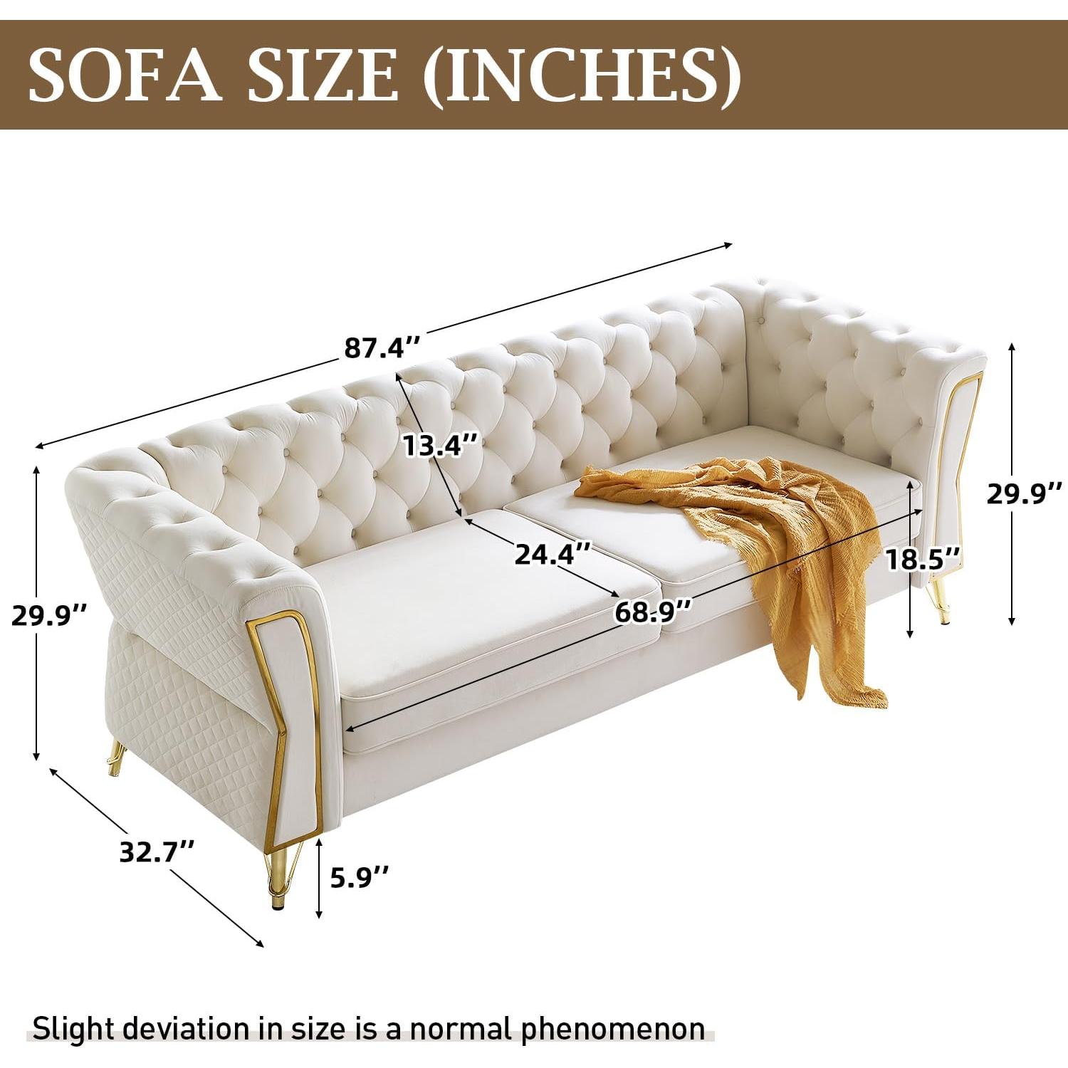 Modern 87" Velvet 3-Seater Sofa Couch with Deep Seats for Living Room or Apartment - Image 7