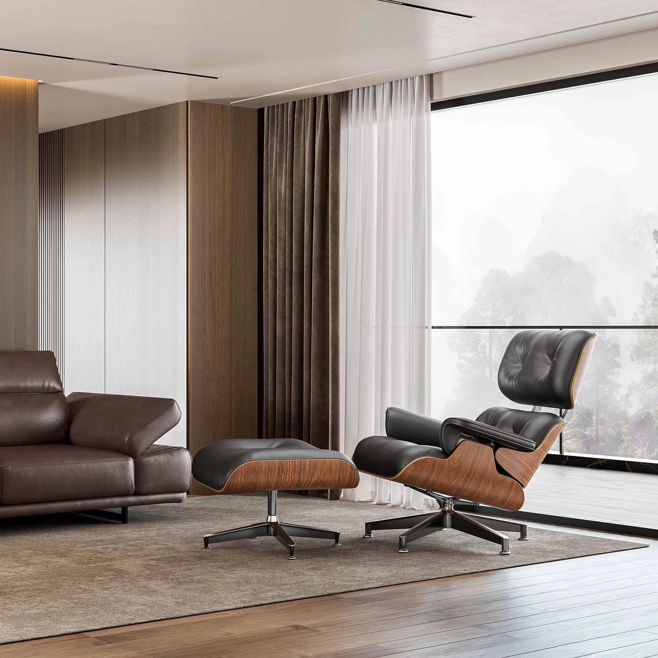 Genuine Leather Lounge Chair & Sofa Bed with Ottoman - Image 5