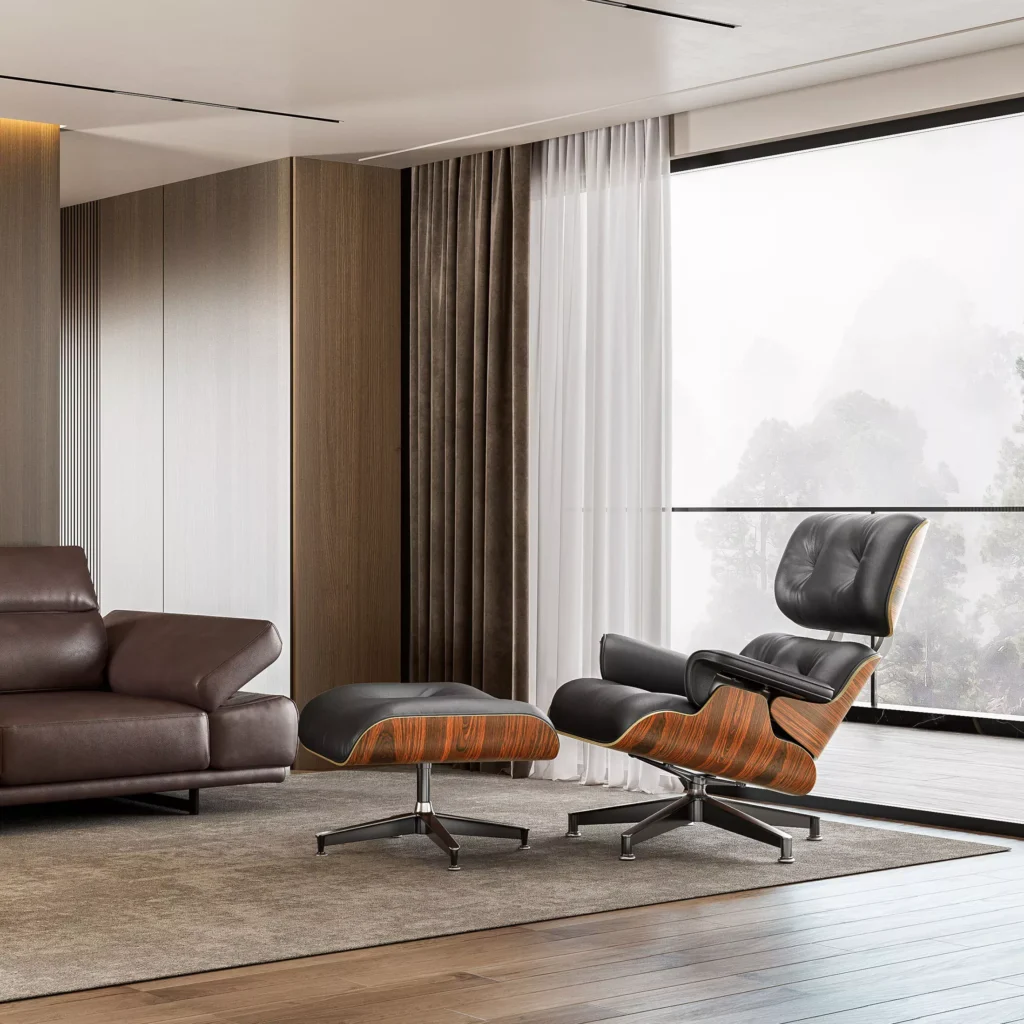 Genuine Leather Lounge Chair & Sofa Bed with Ottoman