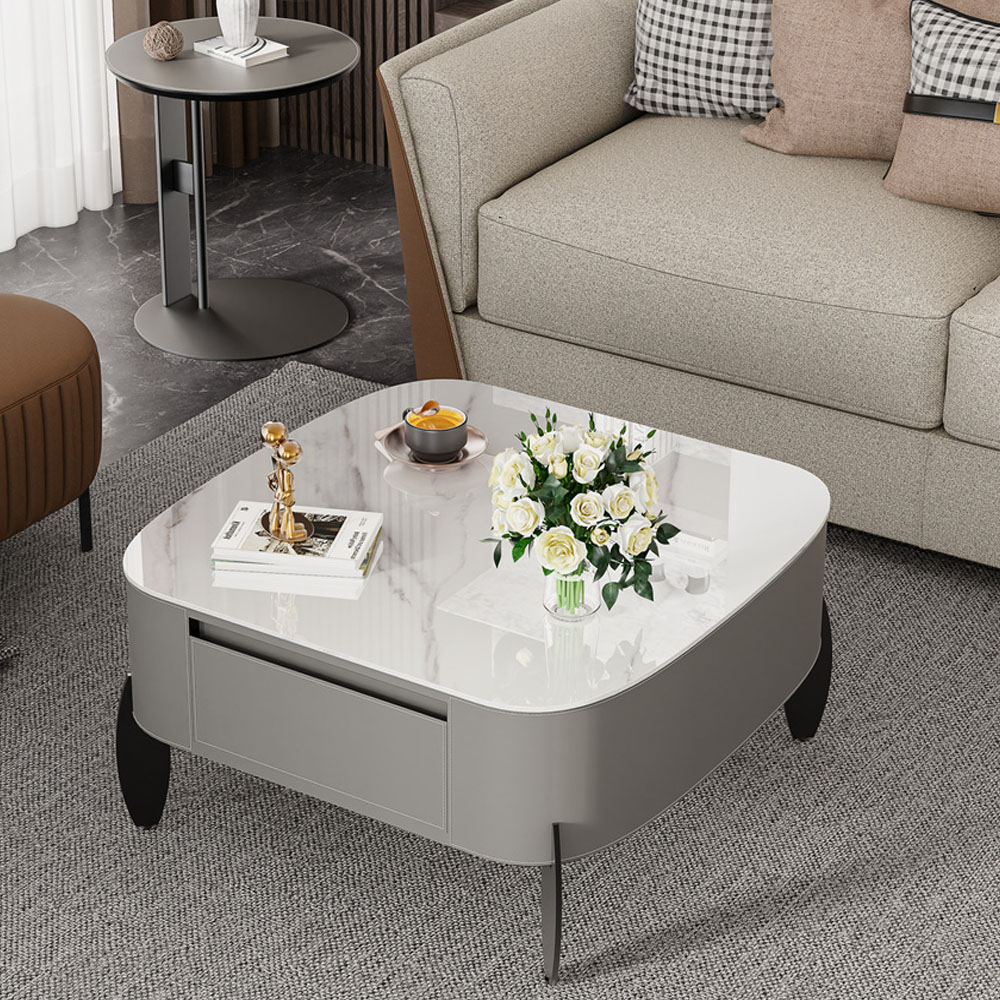Modern Large Coffee Table with Drawers – Sintered Stone & Metal Legs - Image 3