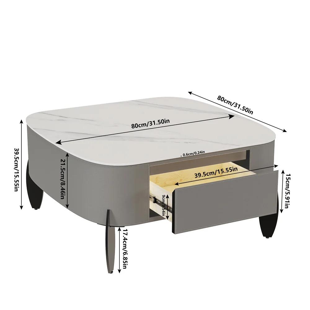Modern Large Coffee Table with Drawers – Sintered Stone & Metal Legs - Image 6