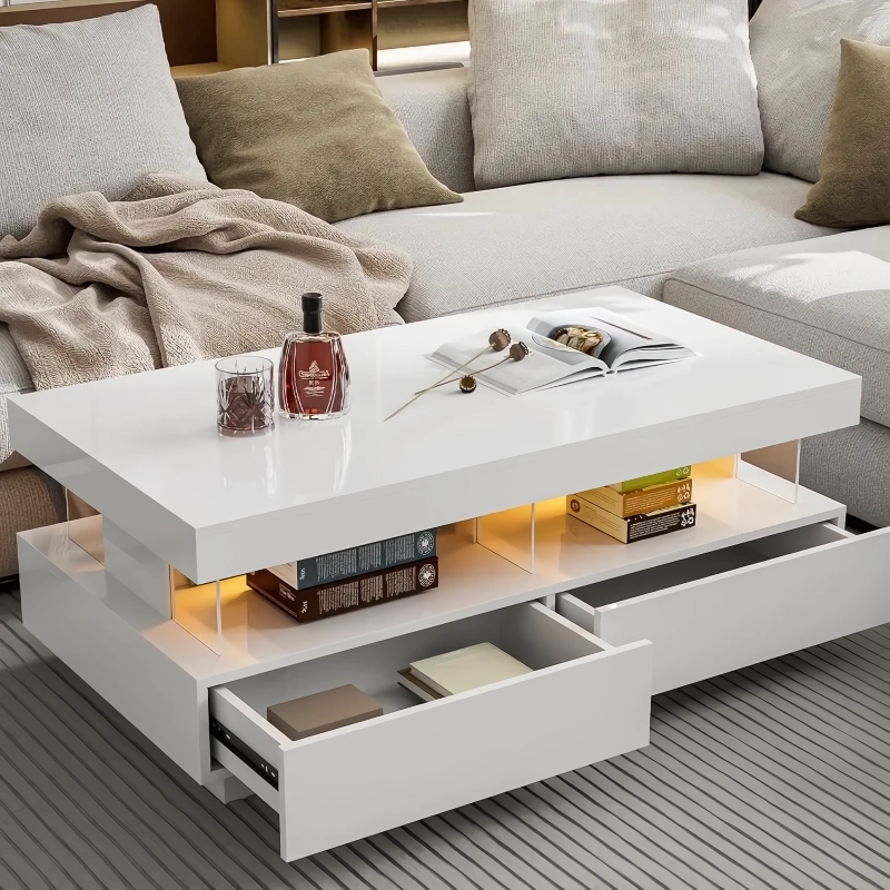 Modern LED Coffee Table with Drawers and Multi-Color Lighting