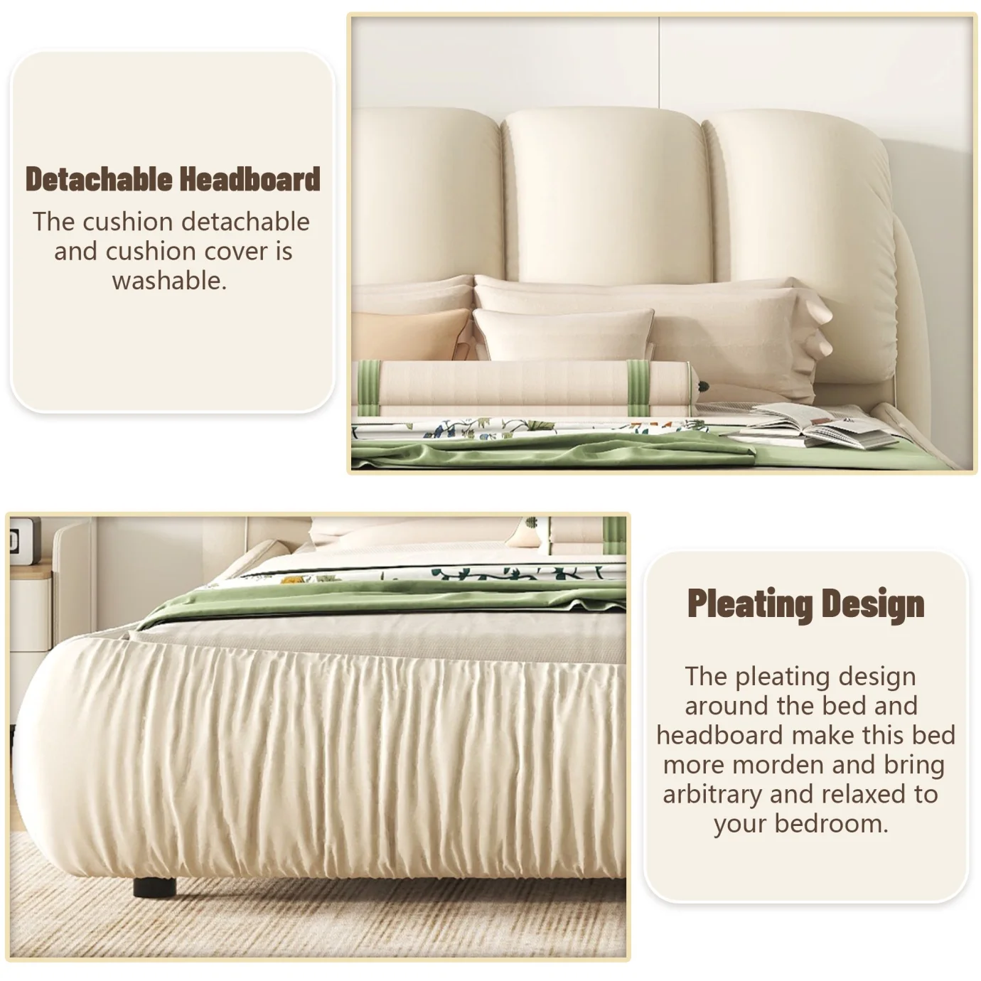 King Size Faux Leather Platform Bed with Padded Headboard