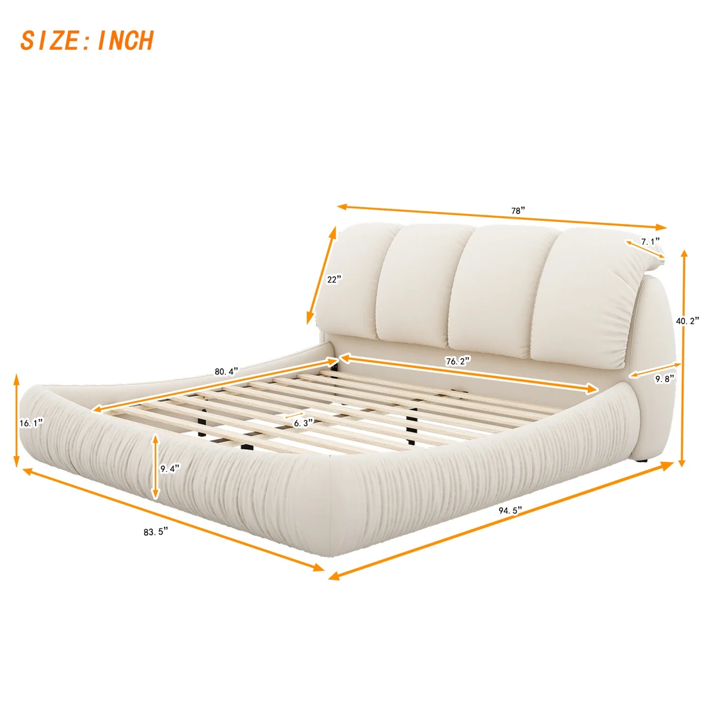 King Size Faux Leather Platform Bed with Padded Headboard
