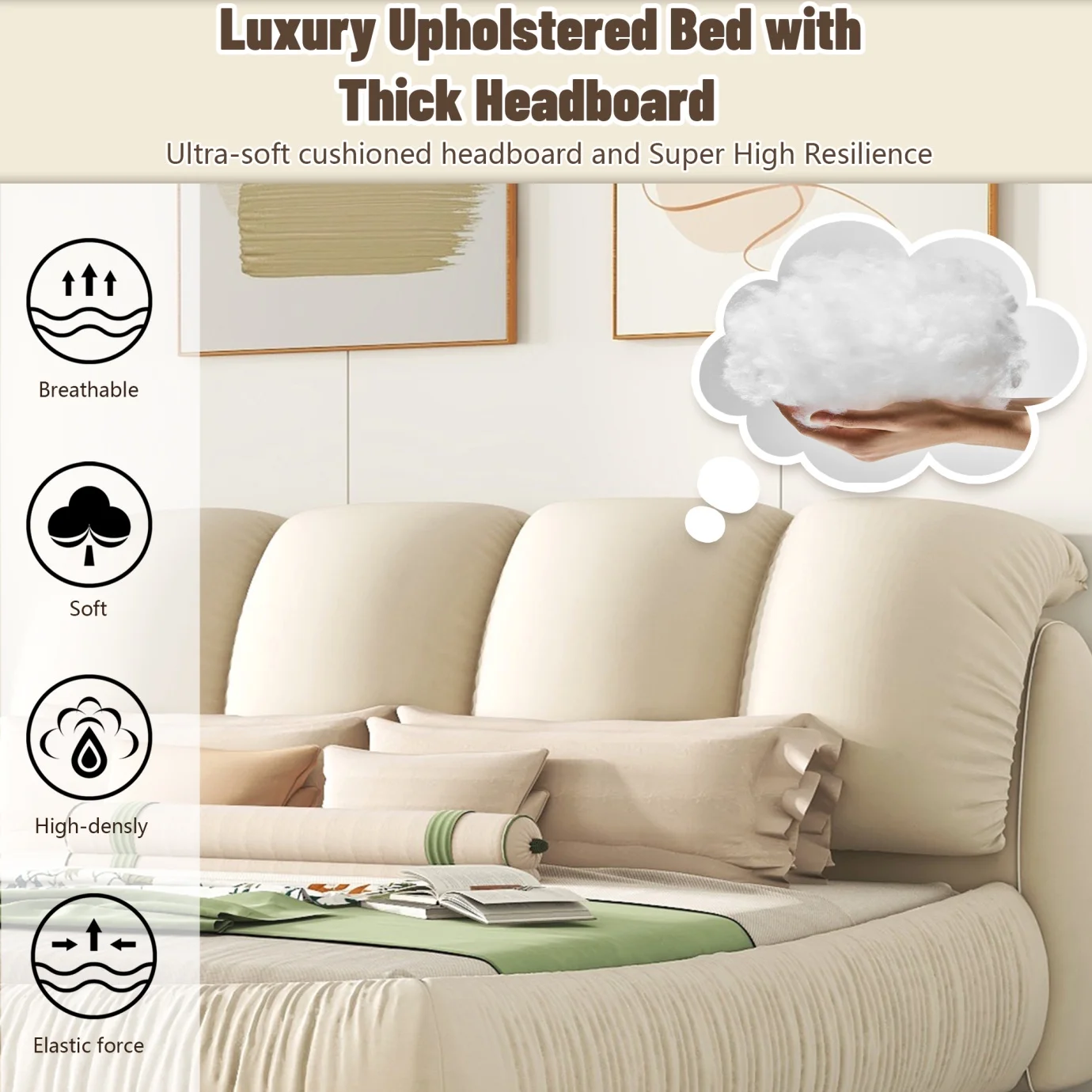 King Size Faux Leather Platform Bed with Padded Headboard