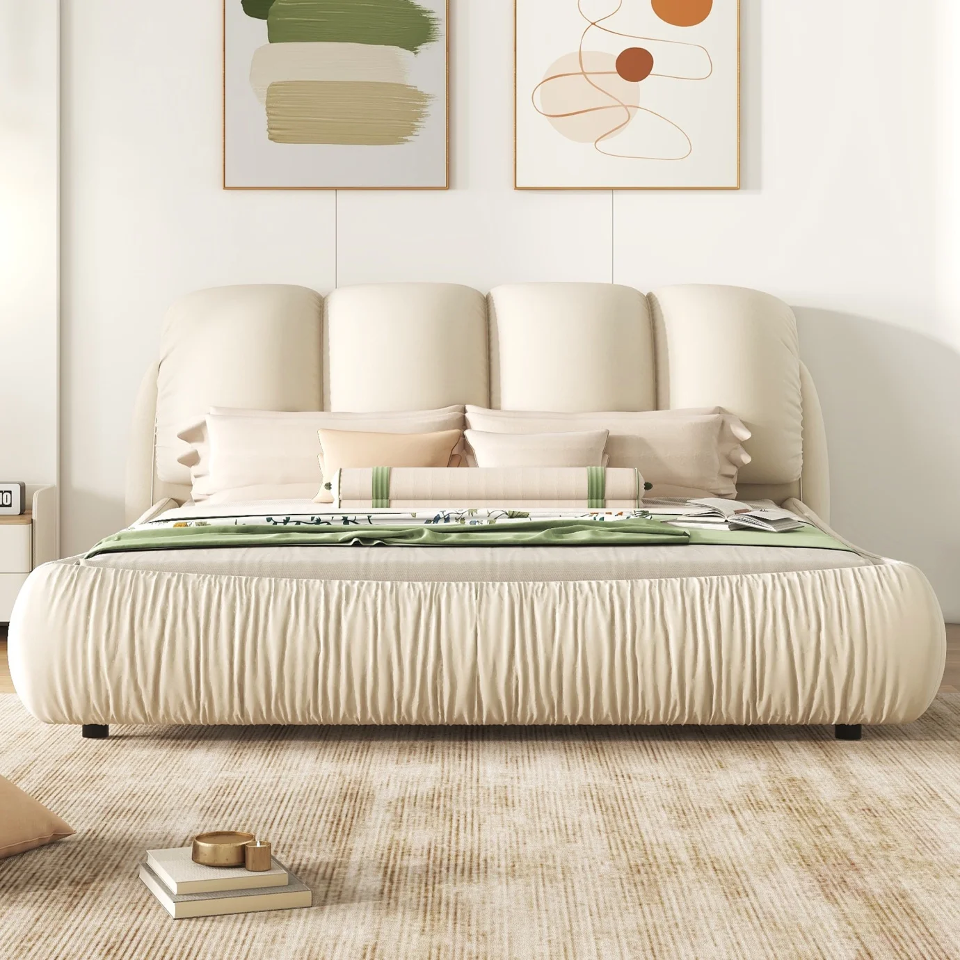 King Size Faux Leather Platform Bed with Padded Headboard