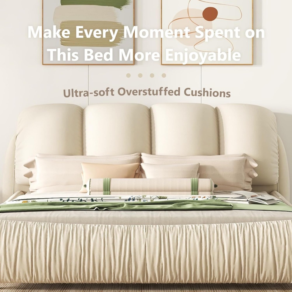 King Size Faux Leather Platform Bed with Padded Headboard