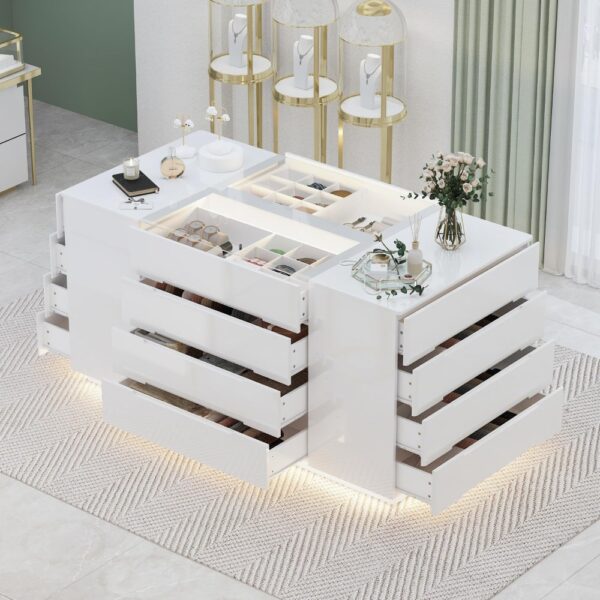 63″ Lighted Glass Display Cabinet with 16 Drawers