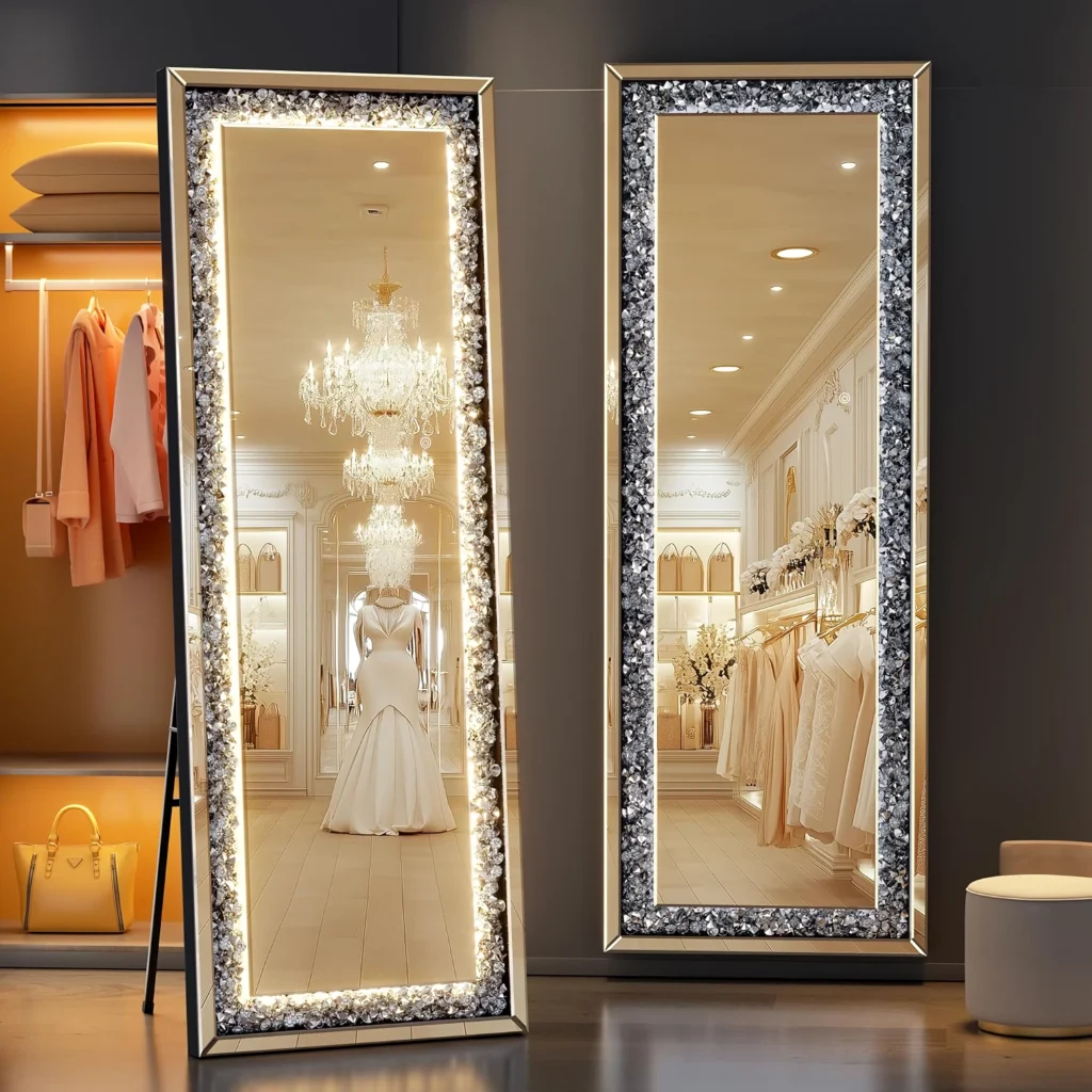 61″ x 22″ LED Full-Length Mirror – Crystal Crush Diamond, Wall-Mounted & Freestanding