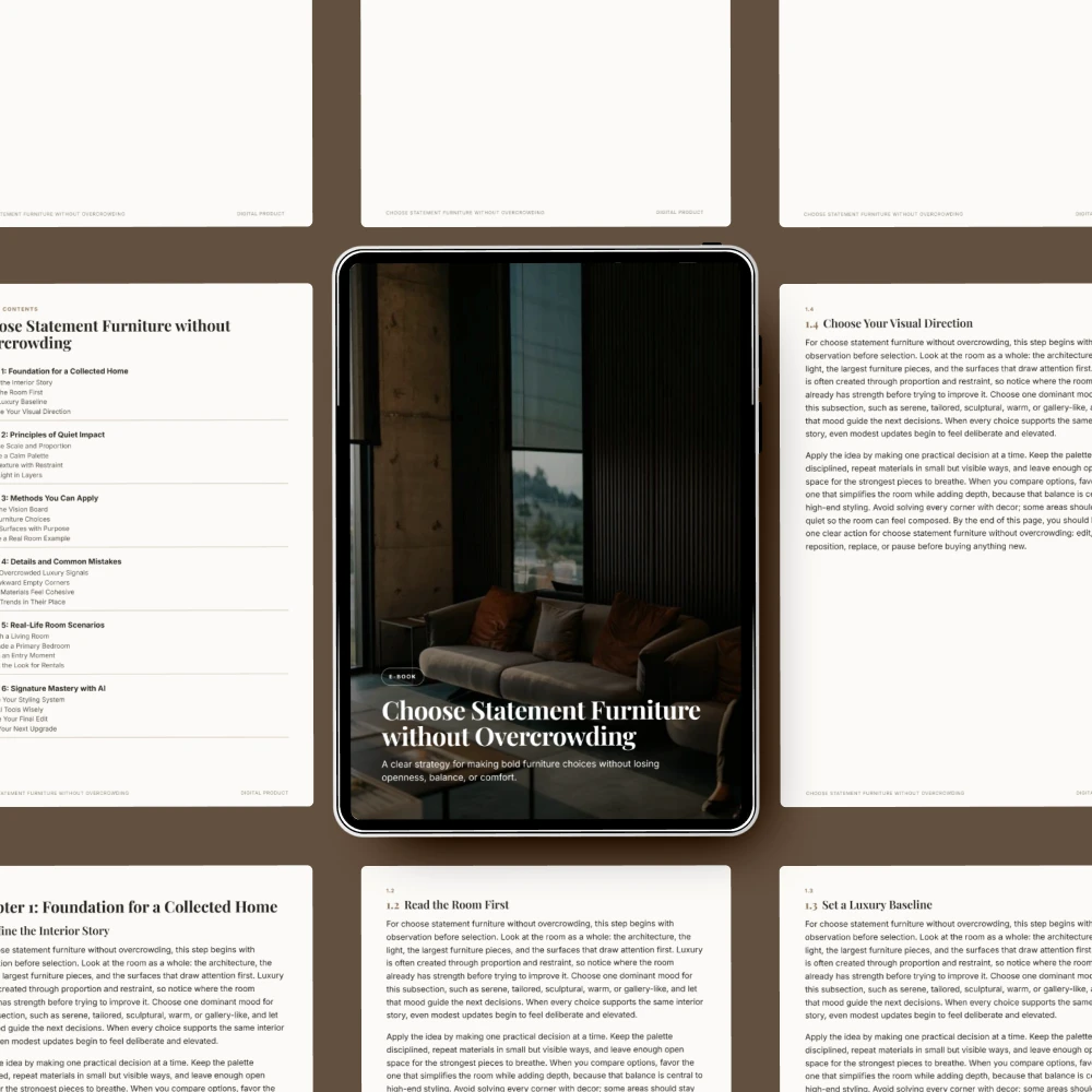 Choose Statement Furniture without Overcrowding | Interior Styling eBook, Luxury Home Decor Guide, Furniture Layout & Room Styling PDF