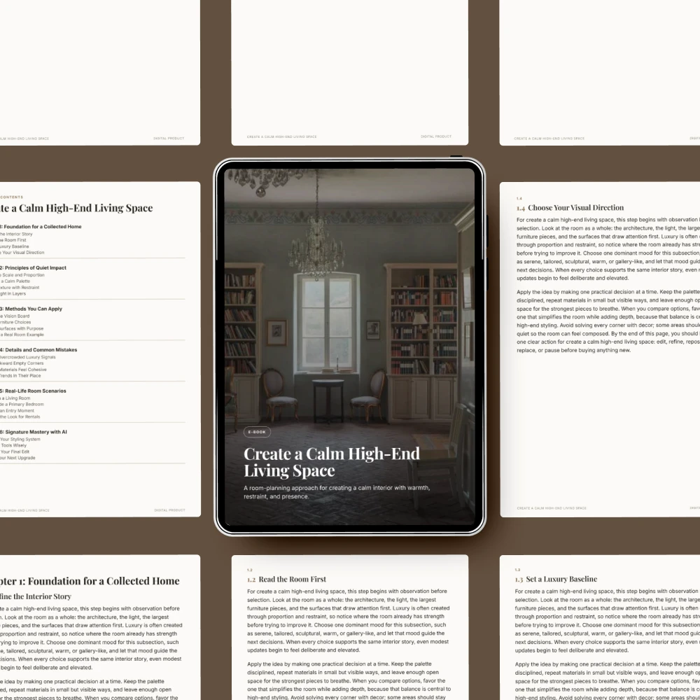 Create a Calm High-End Living Space | Luxury Interior Styling eBook, Quiet Home Decor Guide, AI Room Design Planner